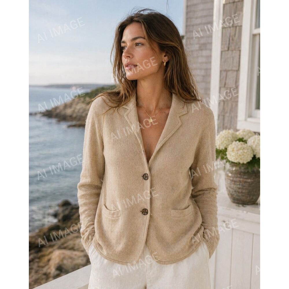 J.Crew Cardigan Sweater Womens Lg  Beige Cotton Button Front Knit Casual Classic